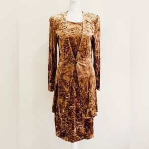Women’s  velor stylish suit dress and cape Mustard Gold Brown stretch Size‎ M